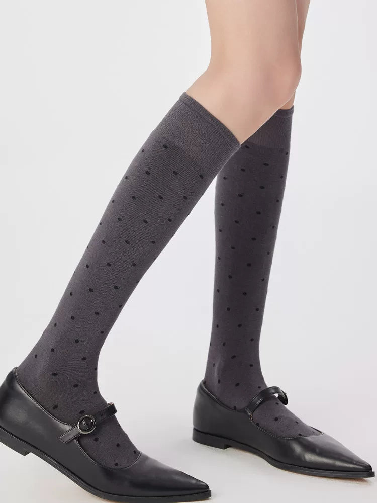 Findszx | Women’s Polka Dot Cotton Calf Socks with Light Pile Texture for Spring & Autumn Wear