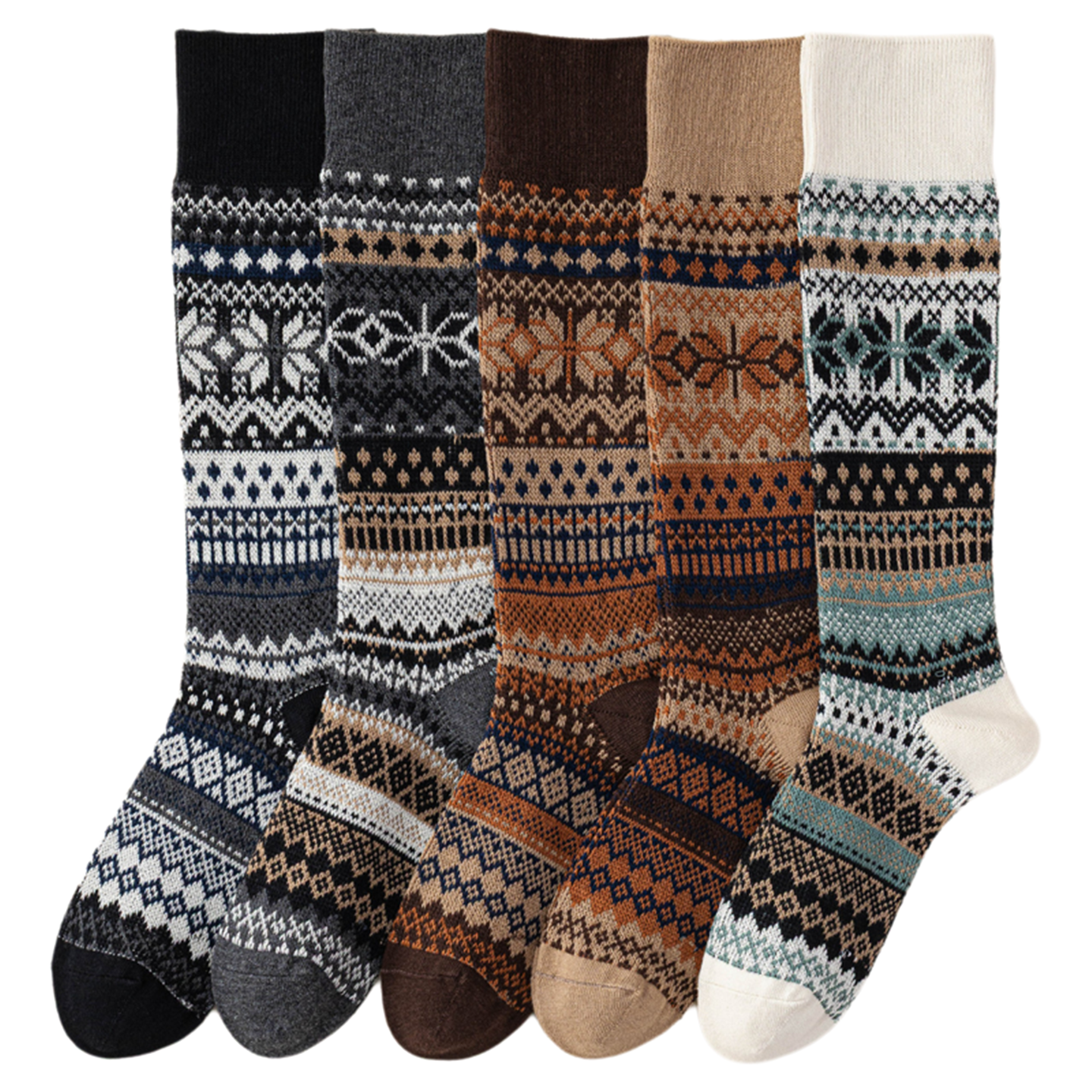 Findszx | Women’s Double-Knit Calf Cotton Socks in Warm Neutral Tones for Autumn & Winter Wear