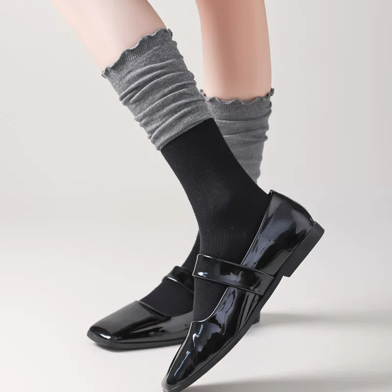 Findszx | Lace-Trim Color-Block Calf Socks for Women, Lightweight Spliced Design, Spring & Summer Daily Style