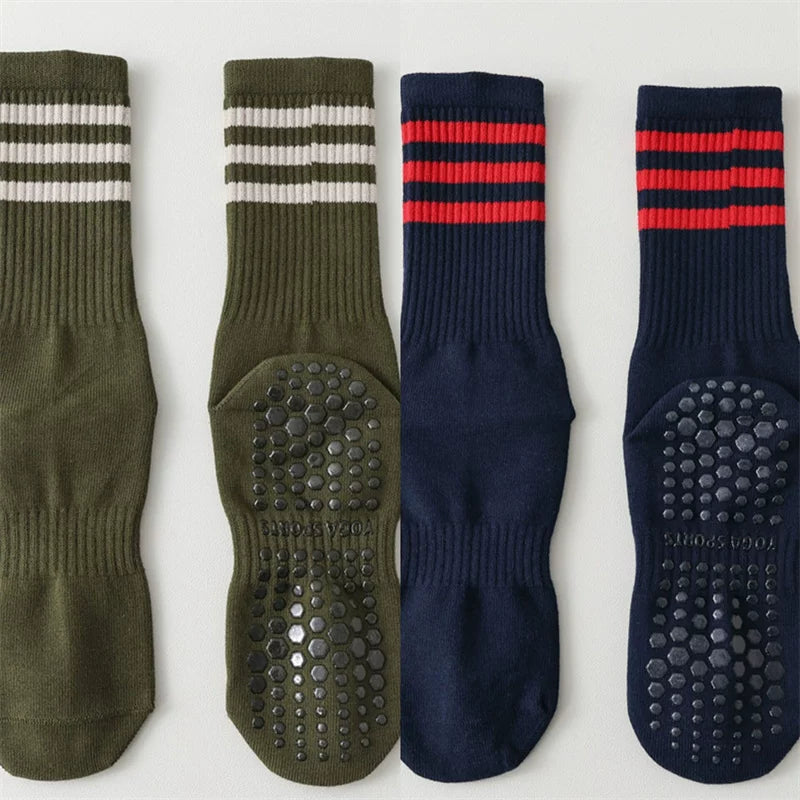 Findszx | Women’s Striped Mid-Calf Yoga Socks with Grip for Pilates, Barre & Indoor Training