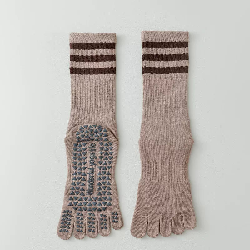 Findszx | Women’s Mid-Calf Split-Toe Five-Toe Cotton Yoga Socks with Grip for Pilates & Indoor Fitness