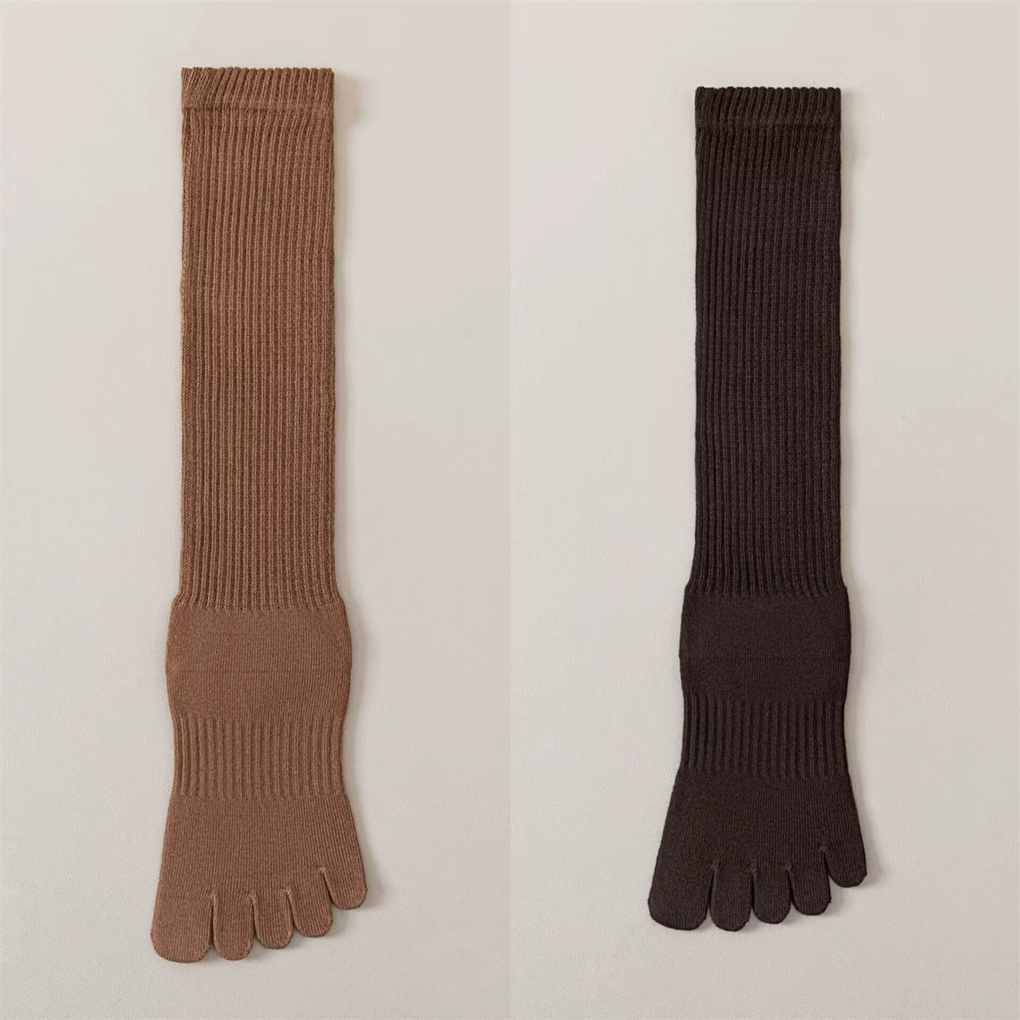 Findszx | Women’s Split-Toe Long Calf Socks in Warm Neutral Tones for Spring & Autumn Styling