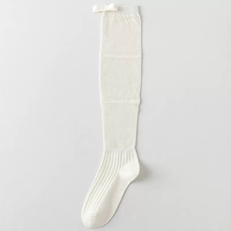Findszx | Women’s Ballet-Inspired Long Calf Cotton Socks with Bow Detail and Sheer Mesh Texture