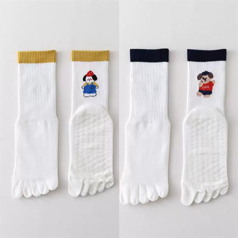 Findszx | Women’s Cartoon-Style Mid-Calf Five-Toe Yoga Socks with Grip for Pilates & Indoor Fitness