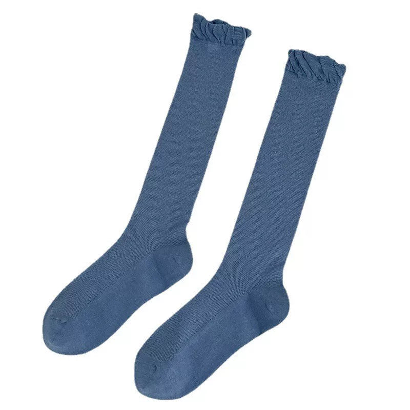 Findszx | Women’s Ballet-Inspired Bubble-Cuff Calf Socks with Ultra-Light Mesh Cotton for Summer Wear