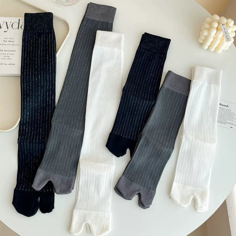 Findszx | Women’s Two-Toe Mid-Calf Socks with Vertical Stripe Detail for Spring & Summer Wear