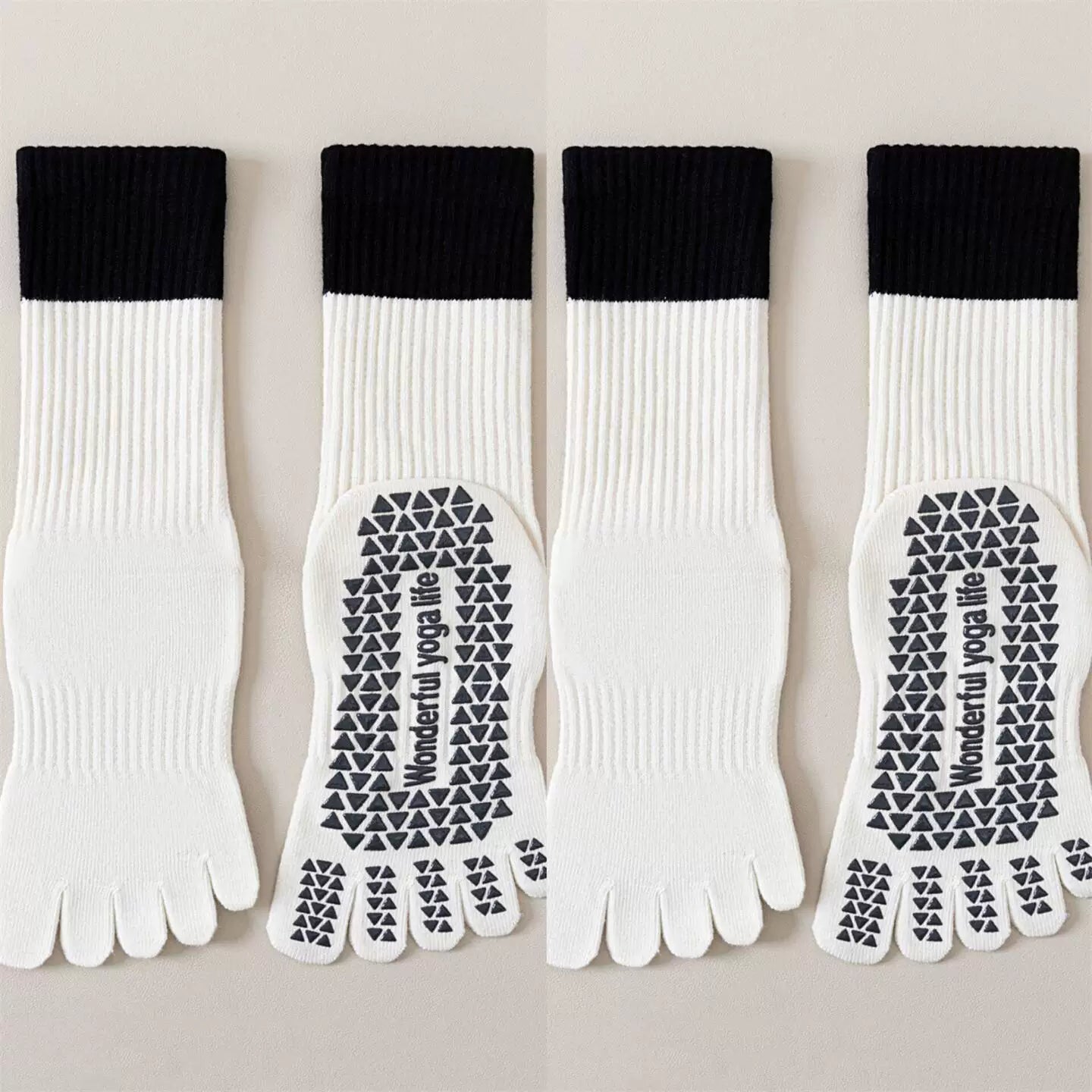 Findszx | Women’s Color-Block Mid-Calf Five-Toe Yoga Socks with Grip for Pilates & Indoor Fitness