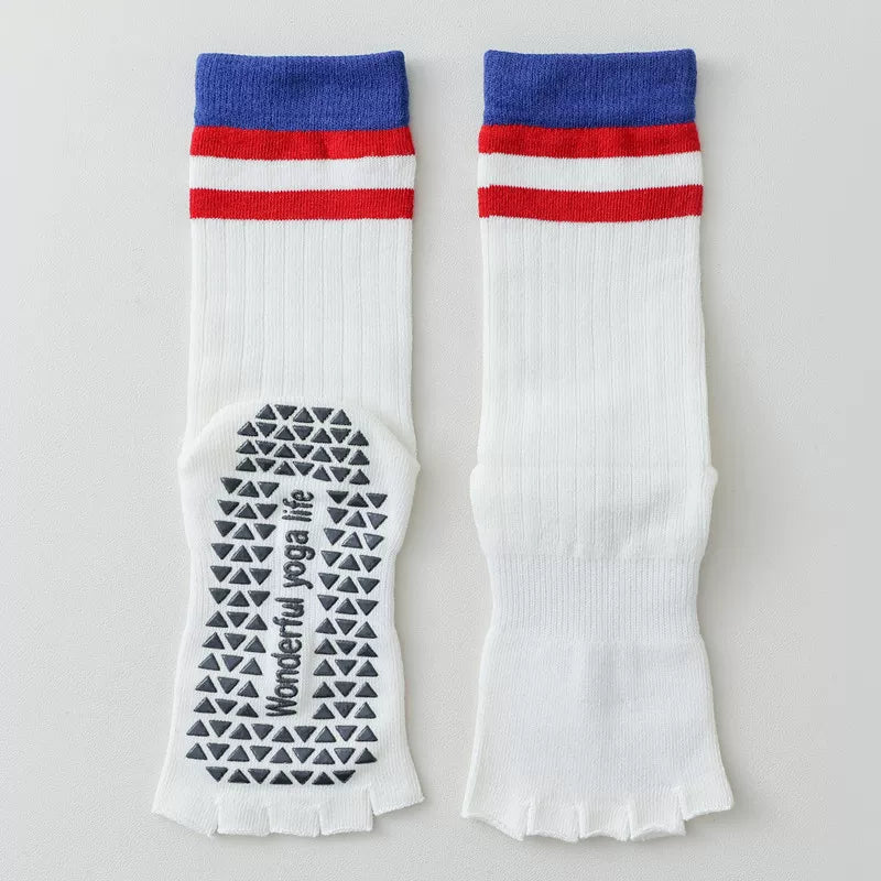 Findszx | Women’s Open-Toe Mid-Calf Five-Toe Yoga Socks with Grip for Pilates, Dance & Indoor Fitness