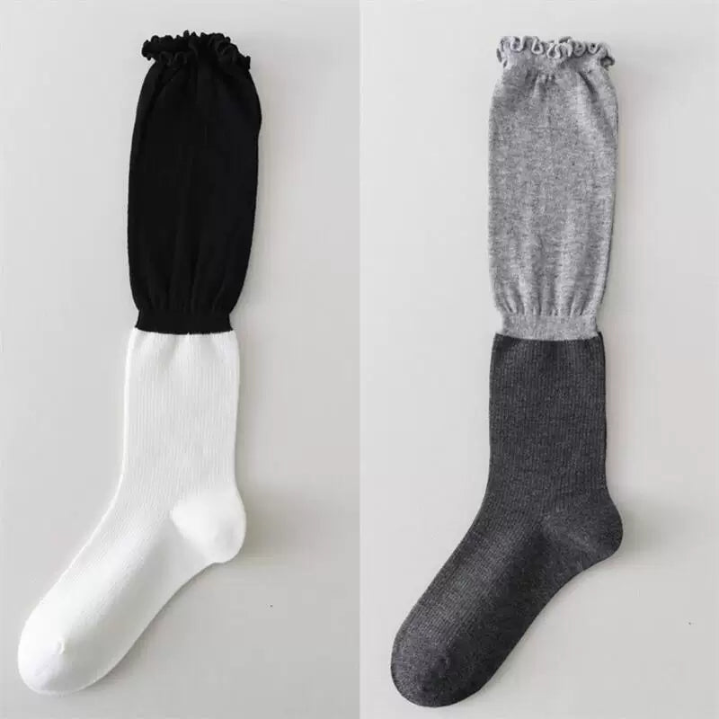 Findszx | Lace-Trim Color-Block Calf Socks for Women, Lightweight Spliced Design, Spring & Summer Daily Style