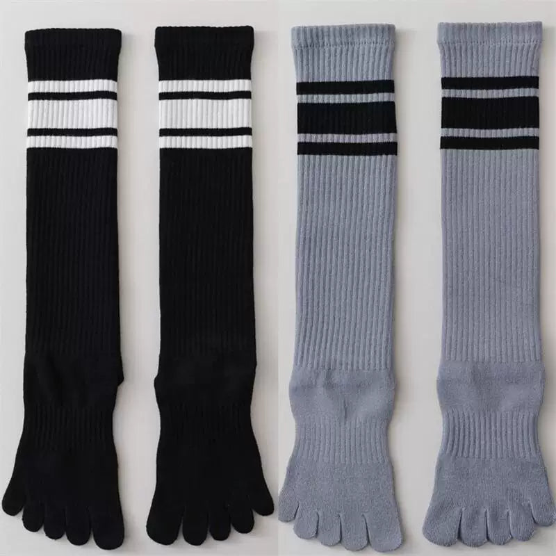 Findszx | Women’s Knee-High Five-Toe Cotton Socks with Striped Design for Spring & Autumn Wear