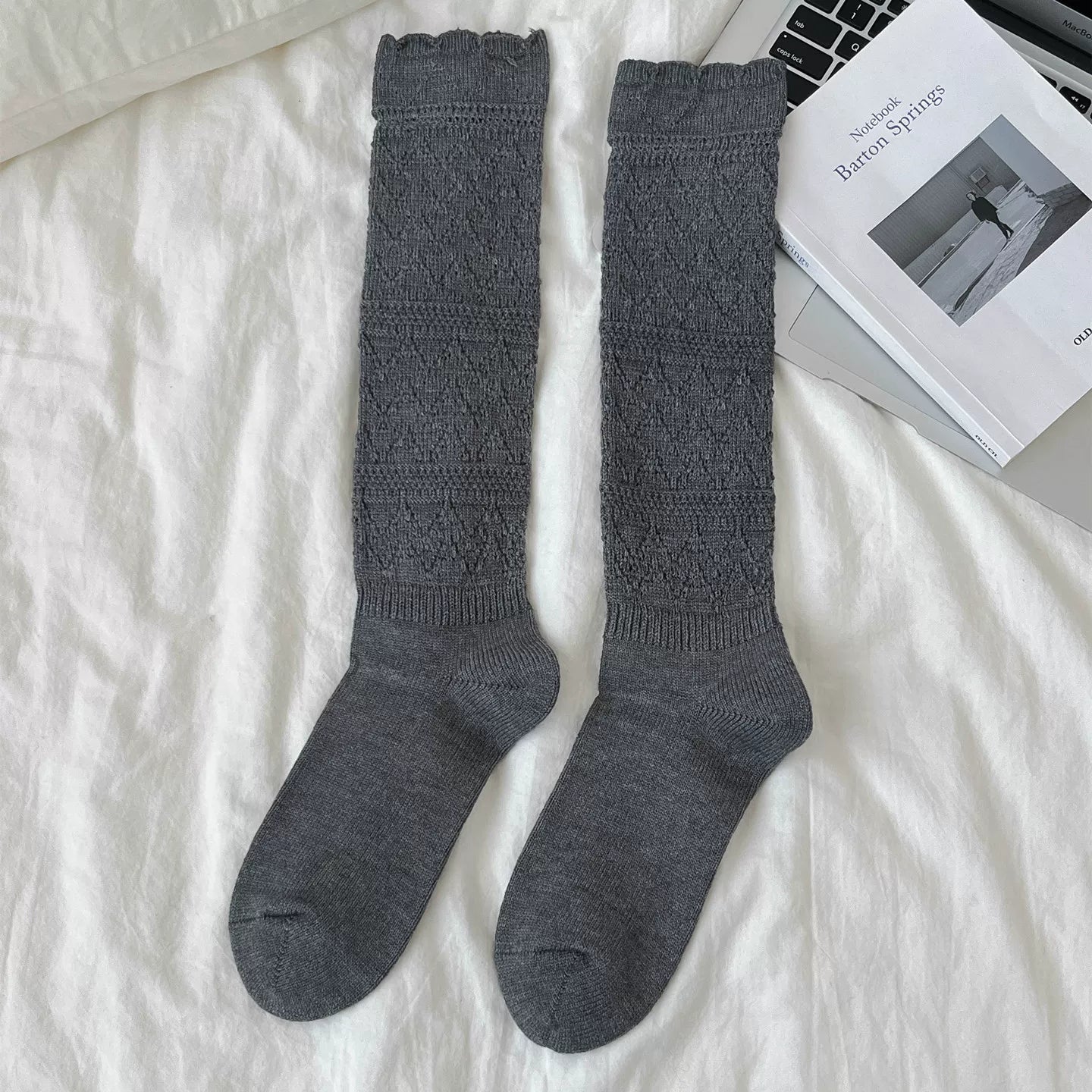 Findszx | Women’s Ballet-Inspired Lace Calf Socks with Textured Knit for Autumn & Winter Wear