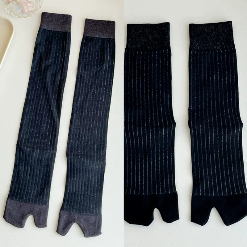 Findszx | Women’s Two-Toe Mid-Calf Socks with Vertical Stripe Detail for Spring & Summer Wear
