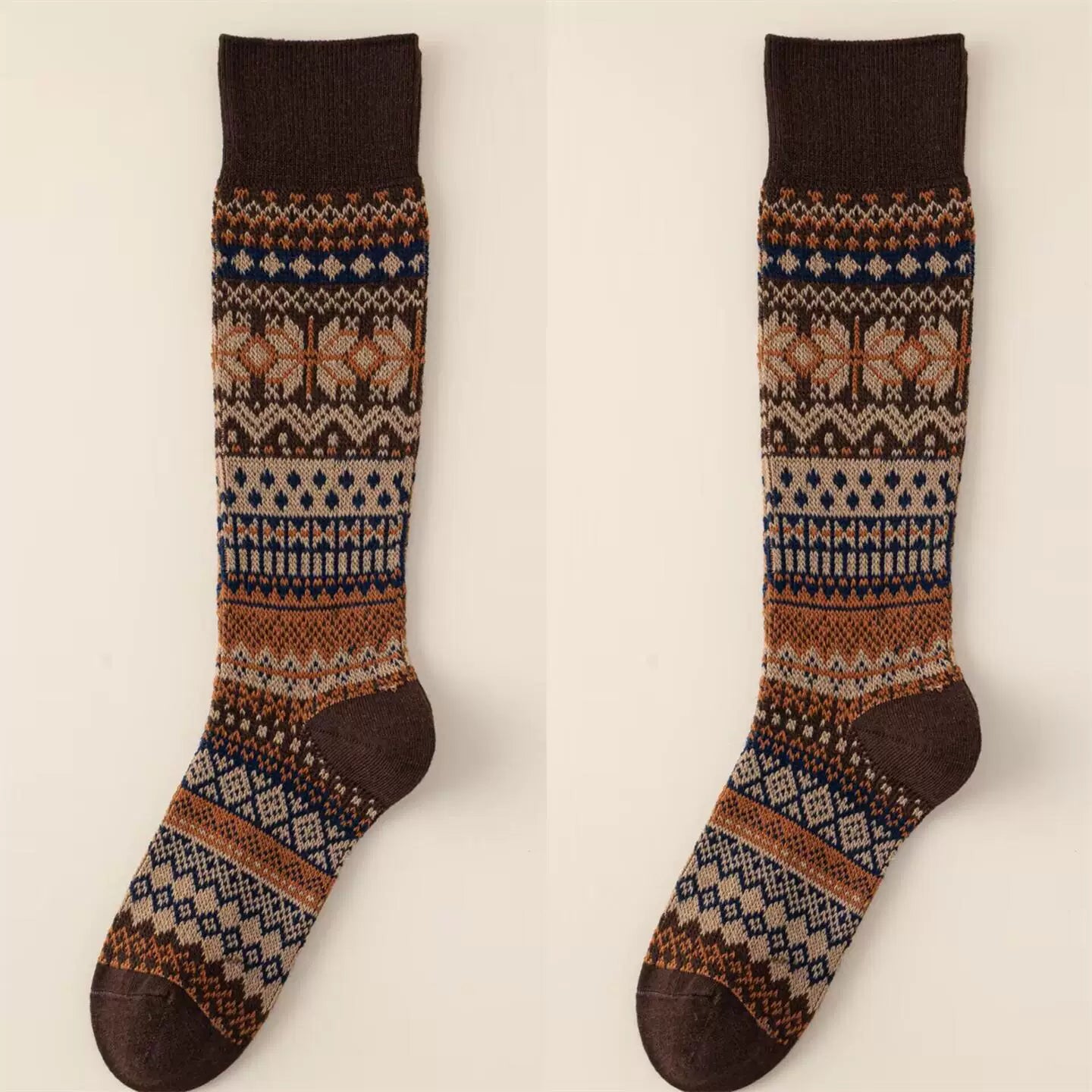 Findszx | Women’s Double-Knit Calf Cotton Socks in Warm Neutral Tones for Autumn & Winter Wear