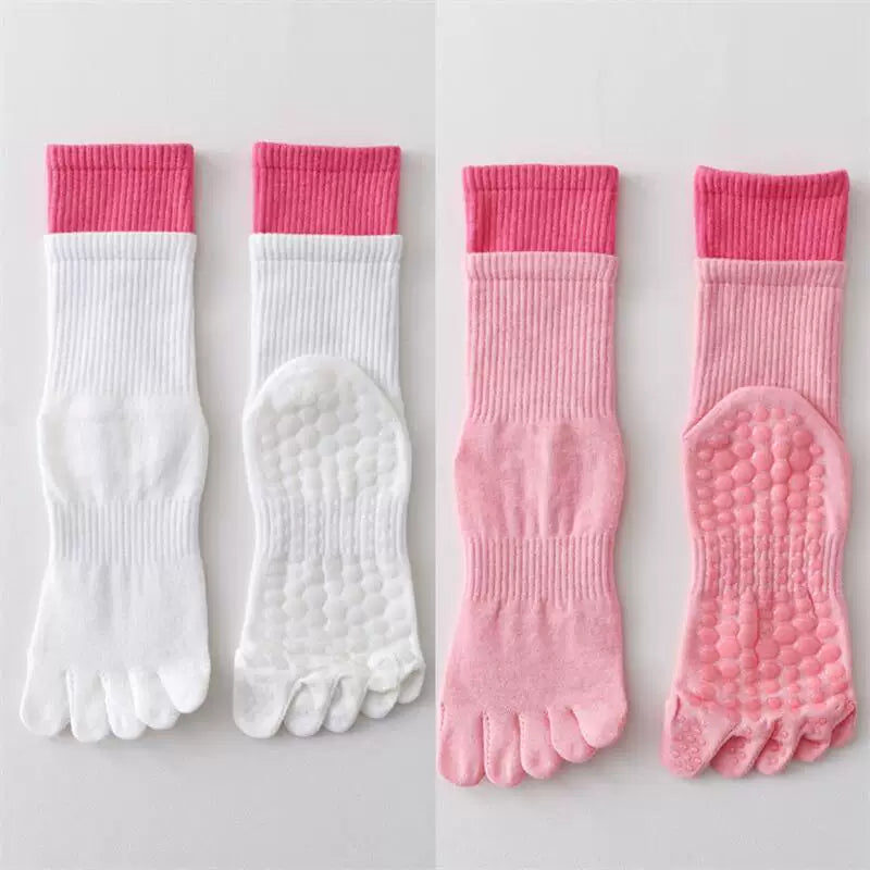 Findszx | Women’s Mid-Calf Five-Toe Yoga Socks with Grip for Pilates, Dance & Indoor Training