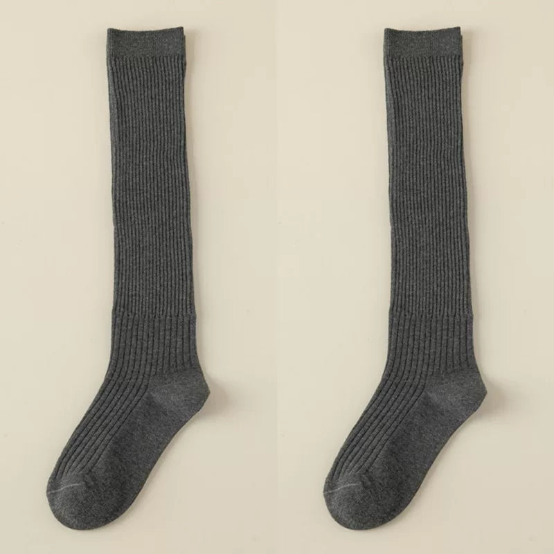 Findszx | Women’s White Long Calf Pile Socks with Vertical Stripe Texture for Spring & Summer Wear