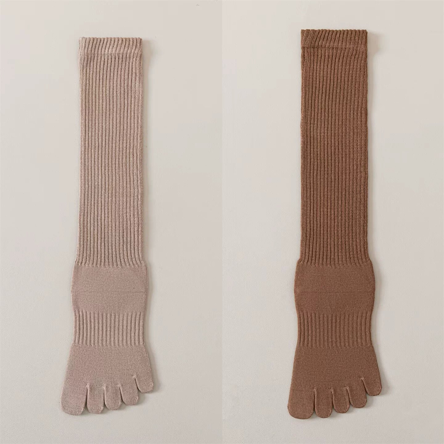 Findszx | Women’s Split-Toe Long Calf Socks in Warm Neutral Tones for Spring & Autumn Styling