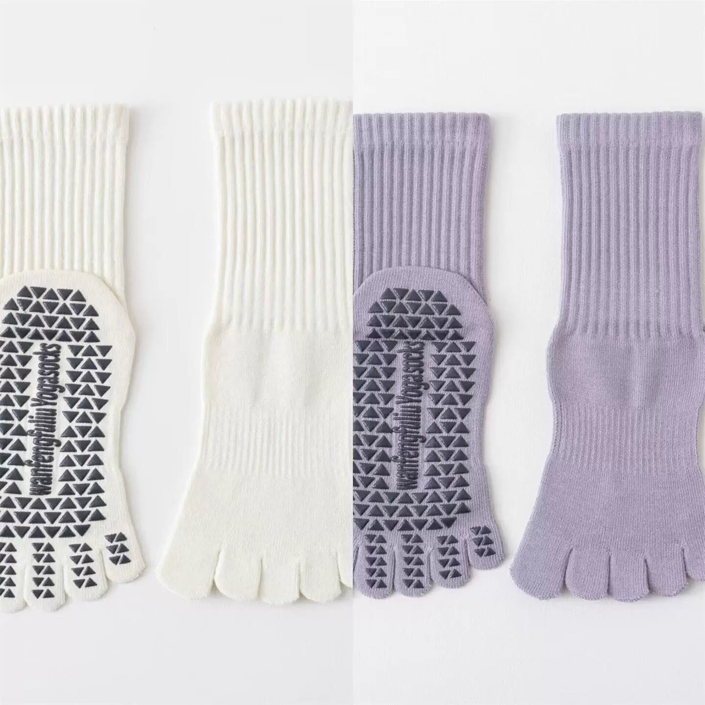 Findszx | Women’s Solid Color Mid-Calf Five-Toe Yoga Socks with Grip for Pilates & Indoor Fitness