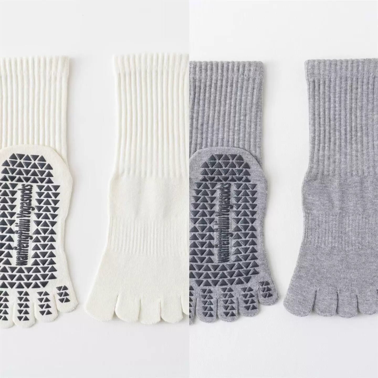 Findszx | Women’s Solid Color Mid-Calf Five-Toe Yoga Socks with Grip for Pilates & Indoor Fitness