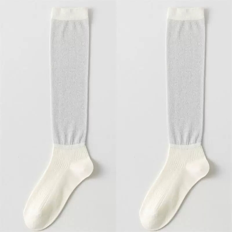 Findszx | Lightweight Shimmer Long Calf Socks for Women, Smooth Sheer Texture, Summer Mid-High Style