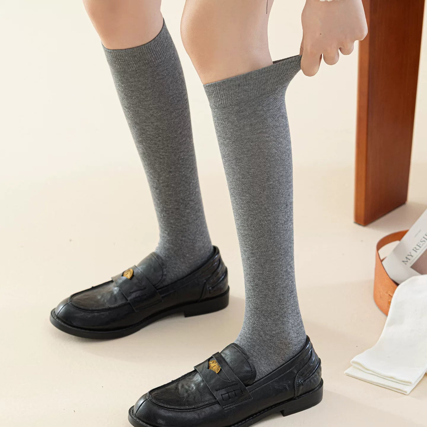 Findszx | Lightweight Solid Color Long Calf Socks for Everyday Wear, Slim Fit Tube Design, Spring & Autumn Use