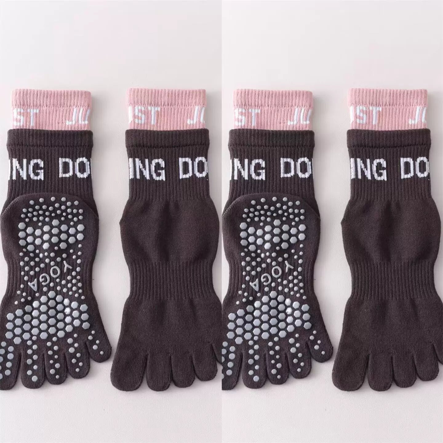 Findszx | Women’s Color-Block Mid-Calf Five-Toe Yoga Socks with Grip for Pilates & Indoor Fitness