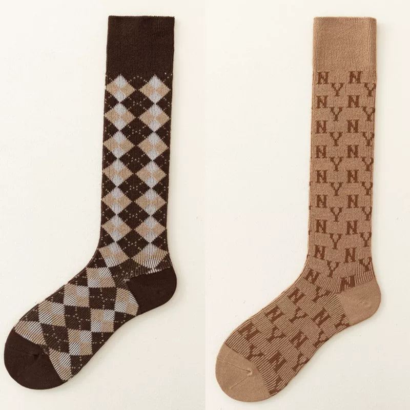 Findszx | Women’s Letter-Detail Calf Cotton Socks with Double-Knit Texture for Autumn & Winter Wear