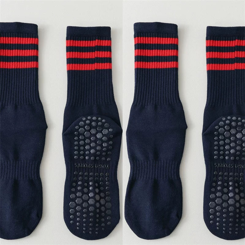 Findszx | Women’s Striped Mid-Calf Yoga Socks with Grip for Pilates, Barre & Indoor Training