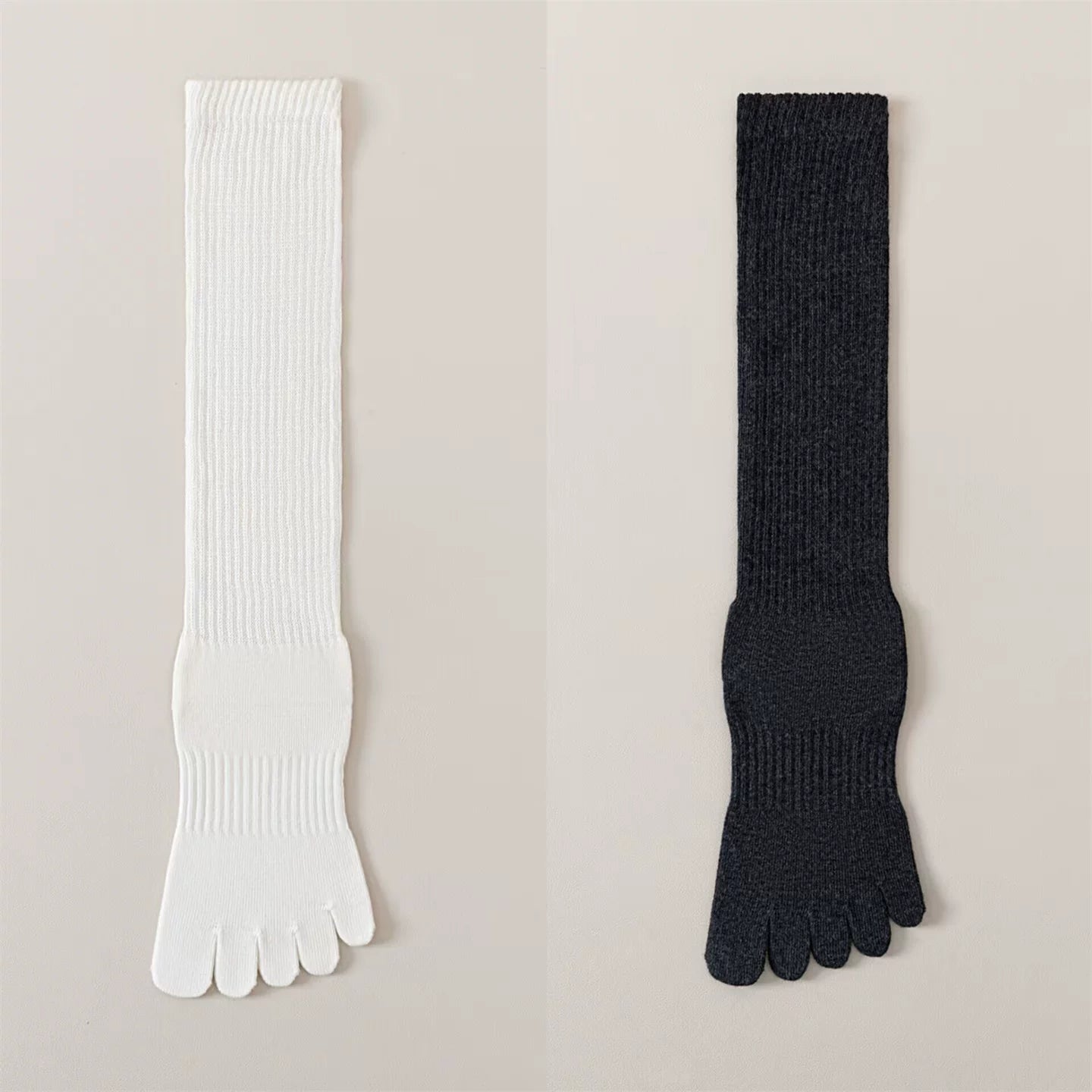 Findszx | Women’s Split-Toe Long Calf Socks in Warm Neutral Tones for Spring & Autumn Styling