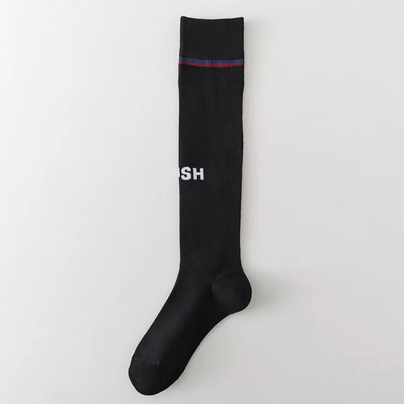 Findszx | Letter Detail Mid-High Calf Socks for Women, Striped Knit Design, Versatile Everyday Style