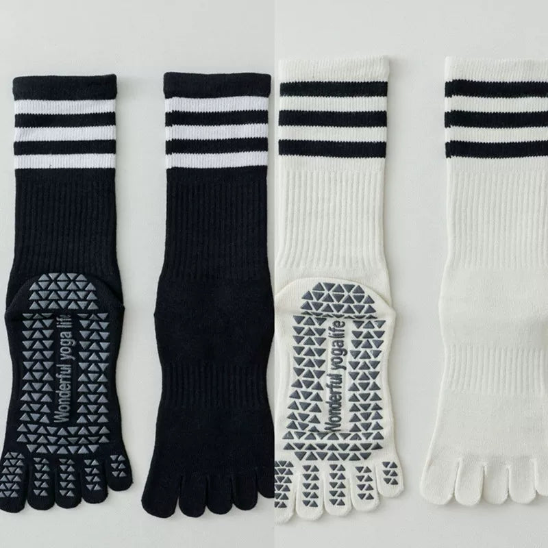 Findszx | Women’s Mid-Calf Split-Toe Five-Toe Cotton Yoga Socks with Grip for Pilates & Indoor Fitness