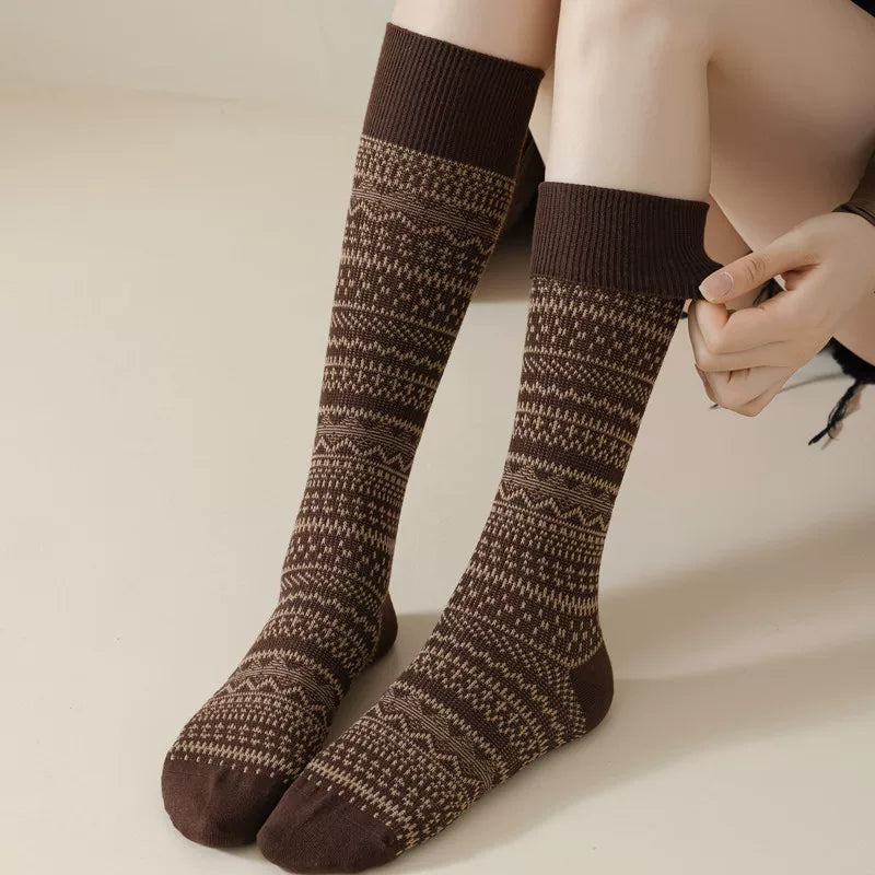 Findszx | Women’s Retro-Inspired High Cotton Socks with Double-Knit Design for Autumn & Winter Wear