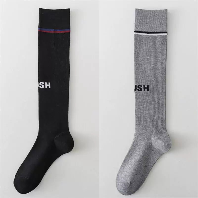 Findszx | Letter Detail Mid-High Calf Socks for Women, Striped Knit Design, Versatile Everyday Style