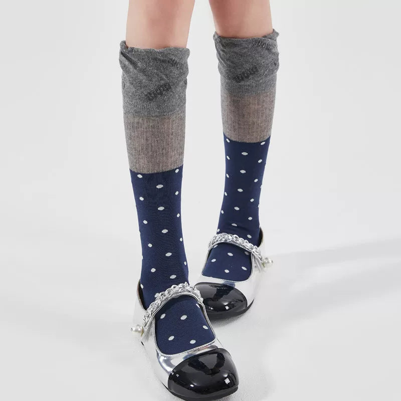 Findszx | Women’s Ballet-Inspired Lace Mid-Calf Cotton Socks with Polka Dot Detail for Spring & Summer Wear