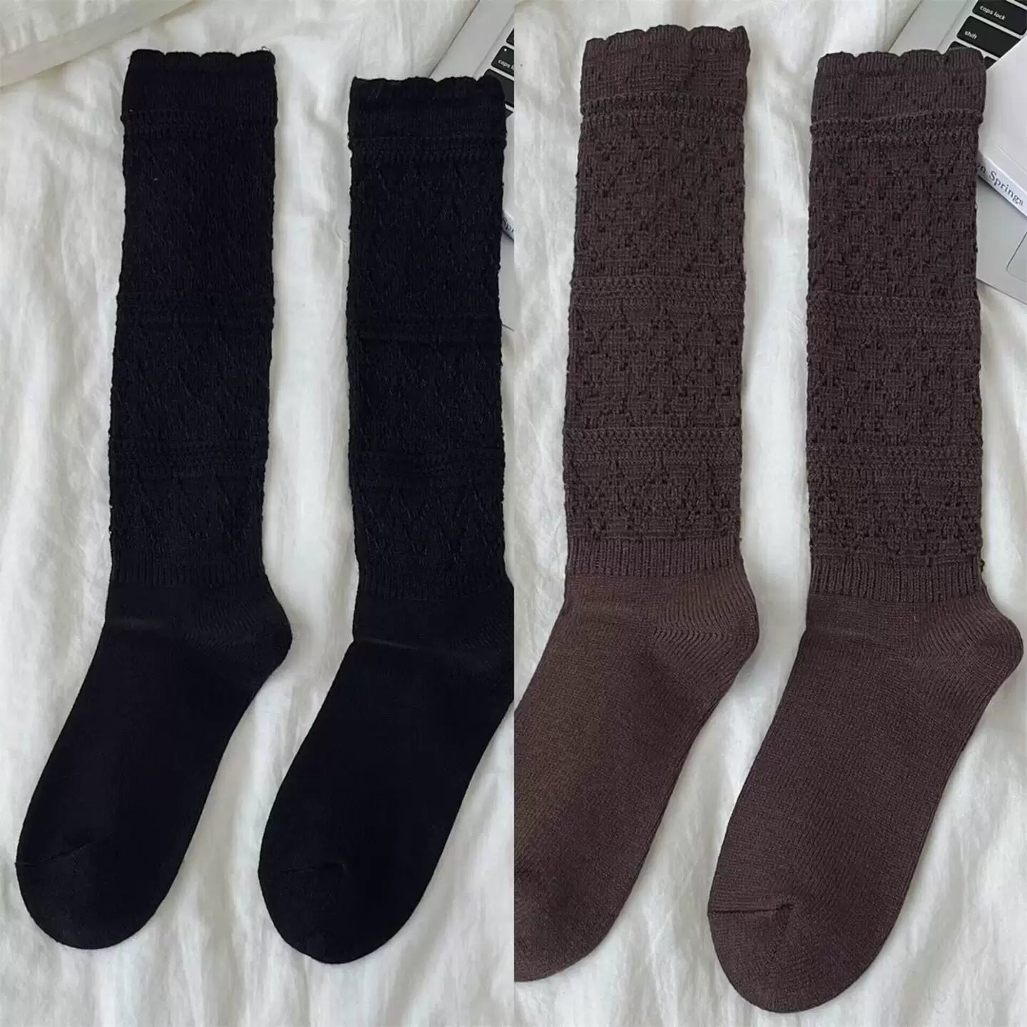 Findszx | Women’s Ballet-Inspired Lace Calf Socks with Textured Knit for Autumn & Winter Wear