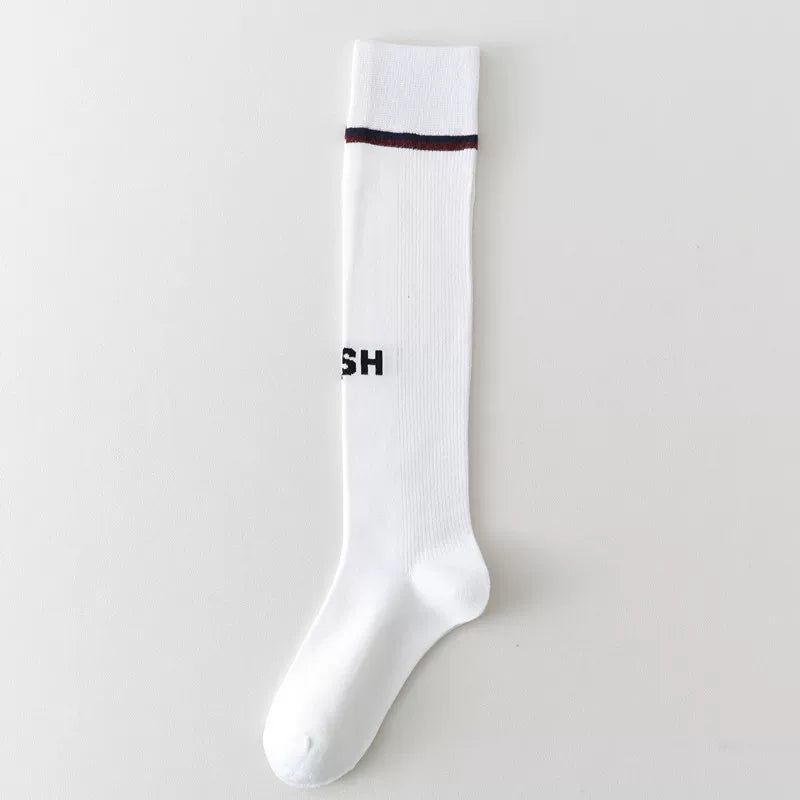 Findszx | Letter Detail Mid-High Calf Socks for Women, Striped Knit Design, Versatile Everyday Style
