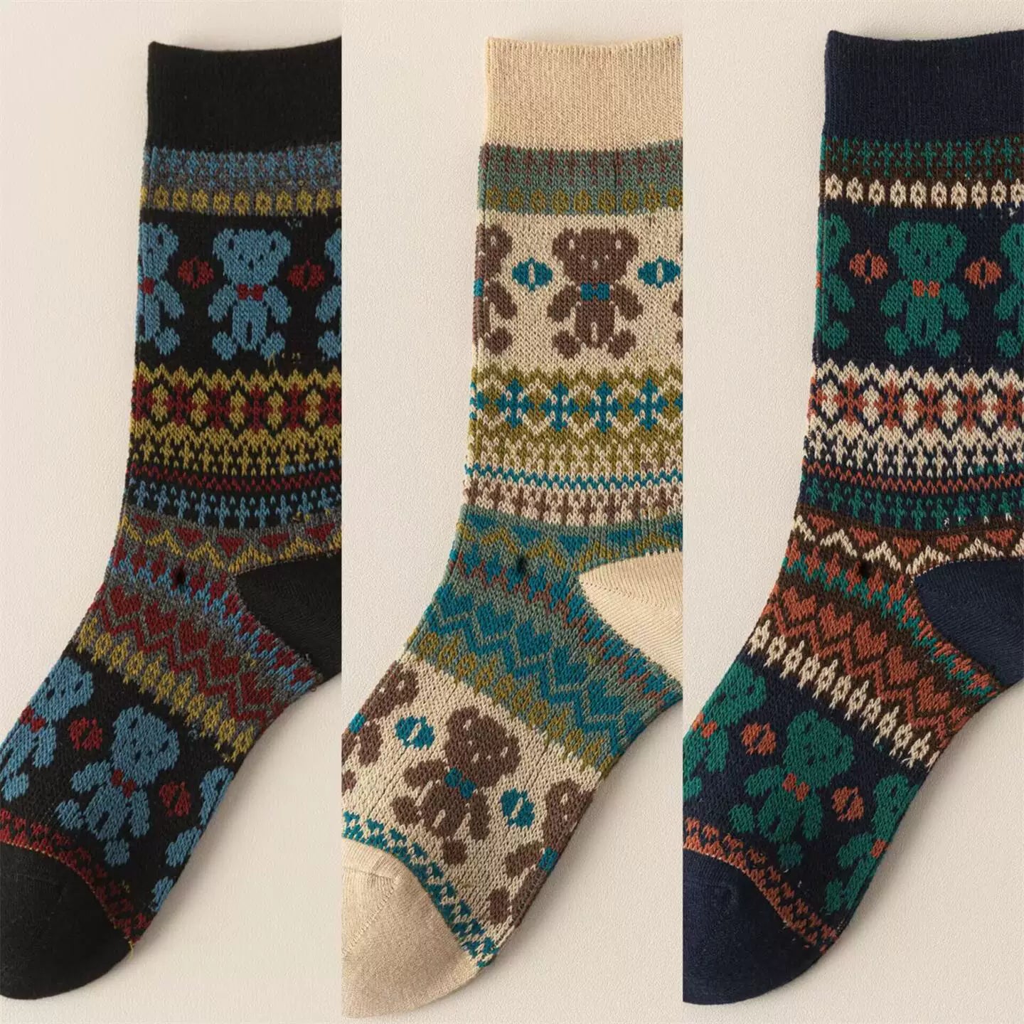 Findszx | Double-Knit Mid-Calf Cotton Socks for Women, Reversible Style, Autumn & Winter Everyday Wear