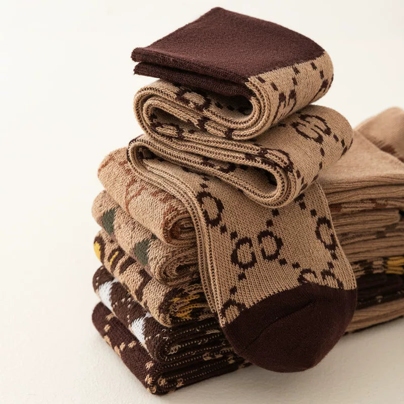 Findszx | Women’s Letter-Detail Calf Cotton Socks with Double-Knit Texture for Autumn & Winter Wear