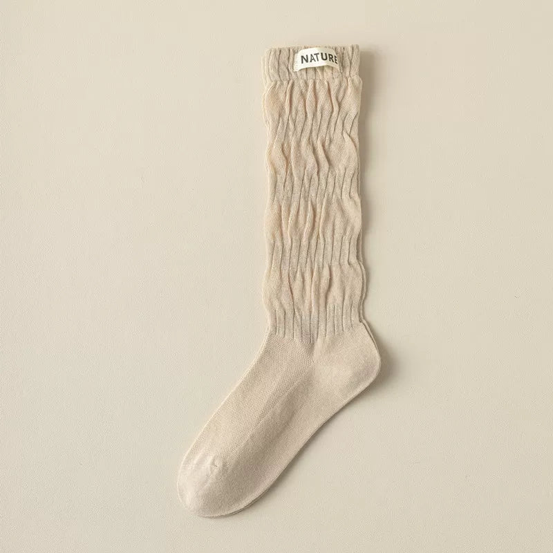 Findszx | Women’s Mid-High Calf Cotton Socks with Fabric Label Detail for Spring & Summer Wear