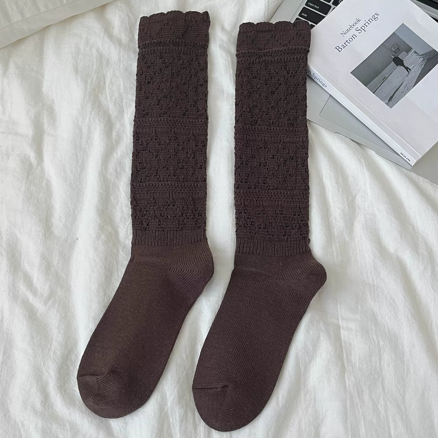 Findszx | Women’s Ballet-Inspired Lace Calf Socks with Textured Knit for Autumn & Winter Wear