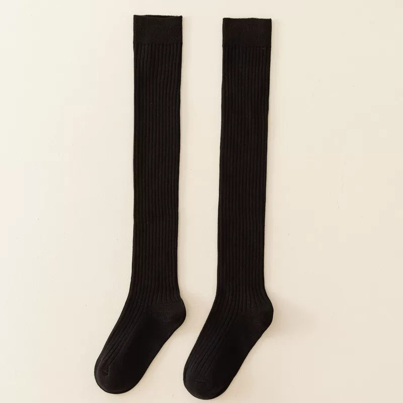 Autumn And Winter Ballet Wide Calf Socks For Women, Korean Version Jk Thickened Long Over-The-Knee Socks, Slim Vertical Strips, Non-Slip High Socks, Cotton