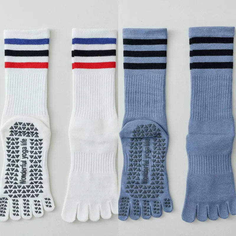 Findszx | Women’s Mid-Calf Split-Toe Five-Toe Cotton Yoga Socks with Grip for Pilates & Indoor Fitness