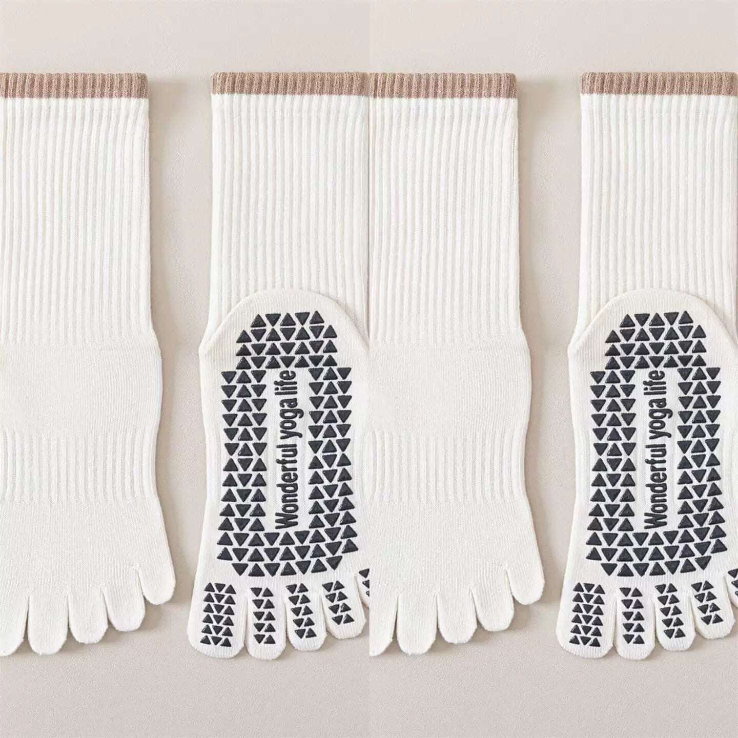 Findszx | Women’s Striped Five-Toe Yoga Socks with Grip for Pilates, Dance & Indoor Fitness