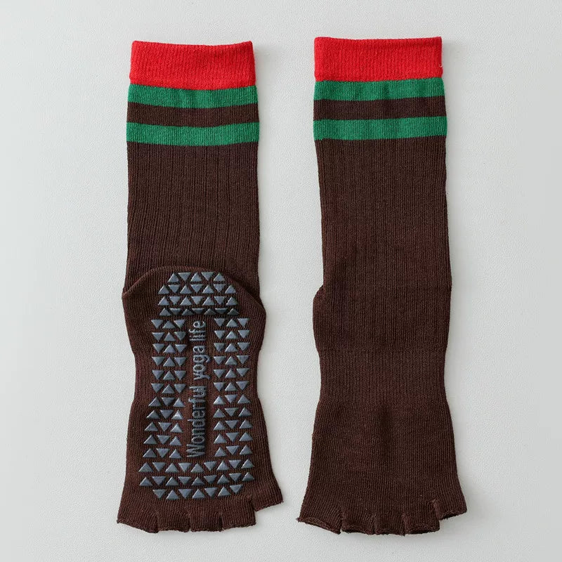 Findszx | Women’s Open-Toe Mid-Calf Five-Toe Yoga Socks with Grip for Pilates, Dance & Indoor Fitness