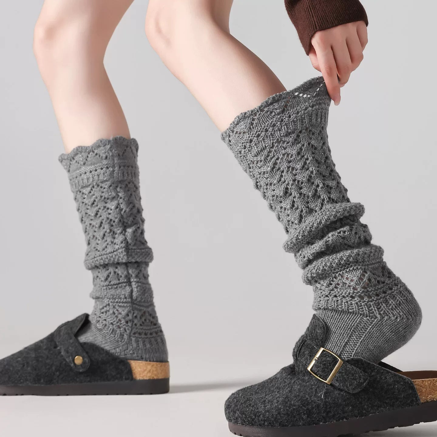 Findszx | Women’s Retro Wool-Blend Lace Calf Socks with Open-Knit Texture for Autumn & Winter Wear