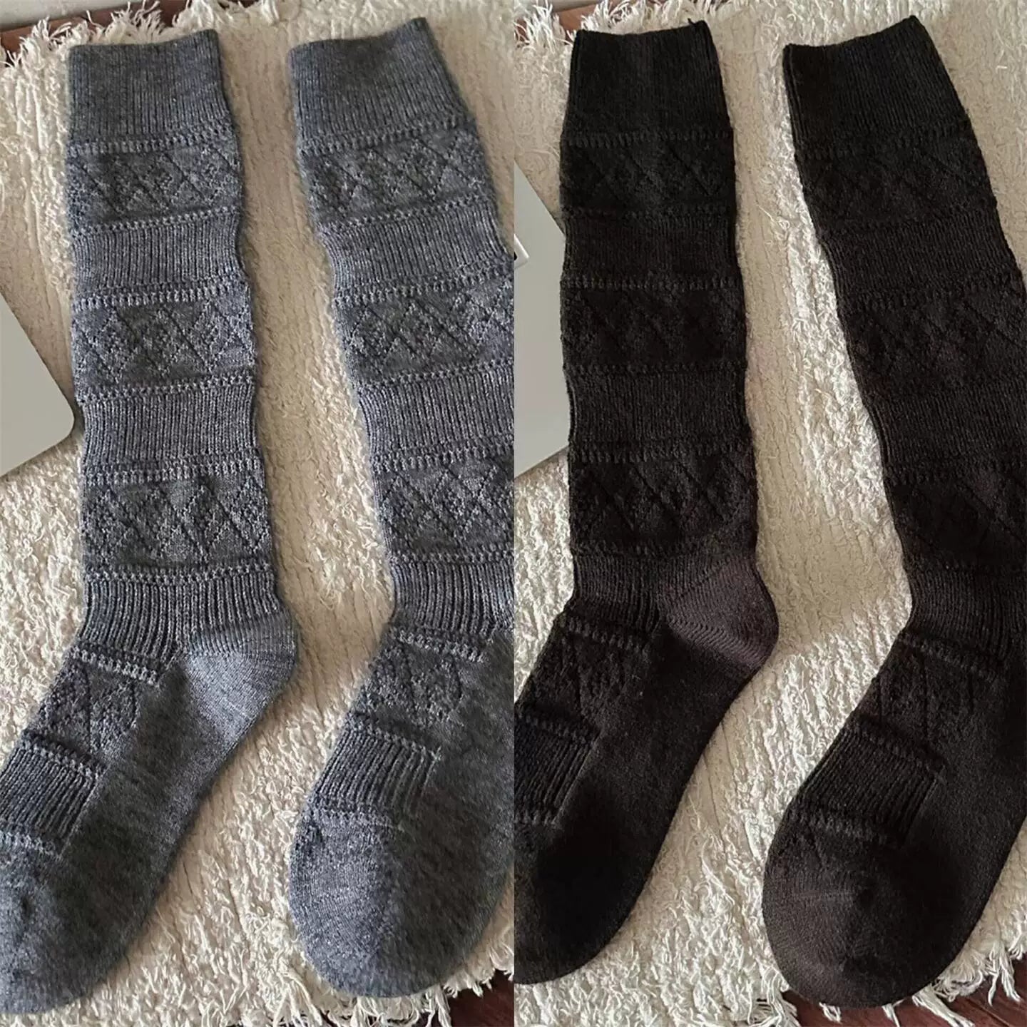 Findszx | Textured Diamond-Pattern Calf Socks for Women, Soft Knit Design, Autumn & Winter Daily Wear