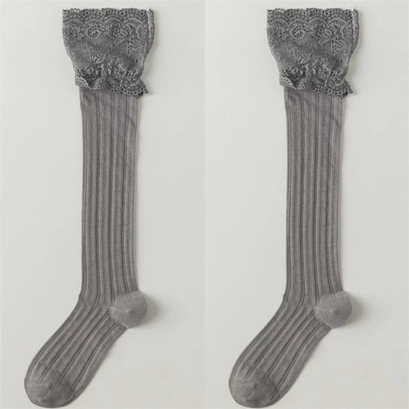 Findszx | Lace-Trim Long Calf Socks for Women, Lightweight Cotton Blend, Boot-Friendly Daily Style