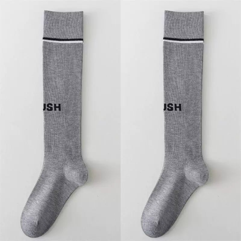 Findszx | Letter Detail Mid-High Calf Socks for Women, Striped Knit Design, Versatile Everyday Style
