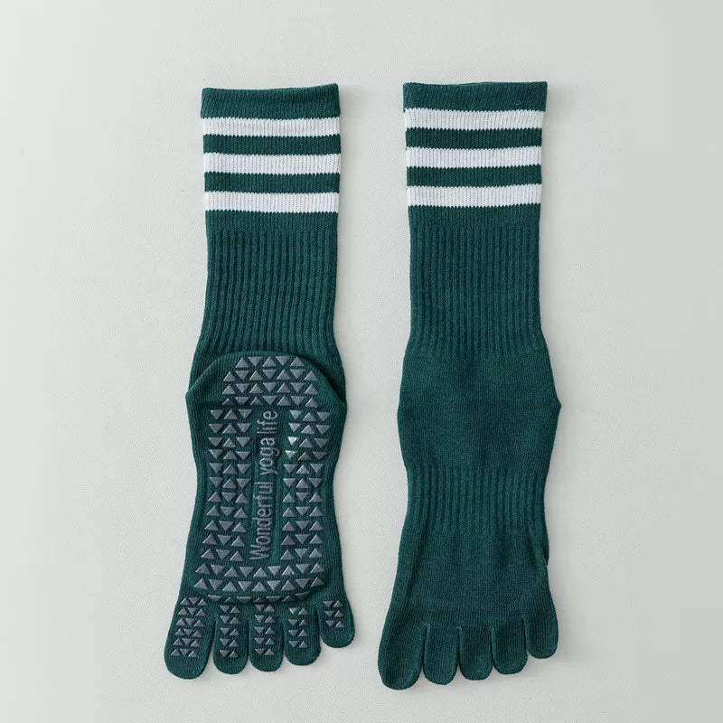 Findszx | Women’s Mid-Calf Split-Toe Five-Toe Cotton Yoga Socks with Grip for Pilates & Indoor Fitness