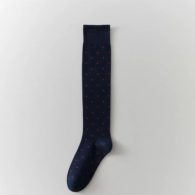 Findszx | Women’s Polka Dot Cotton Calf Socks with Light Pile Texture for Spring & Autumn Wear