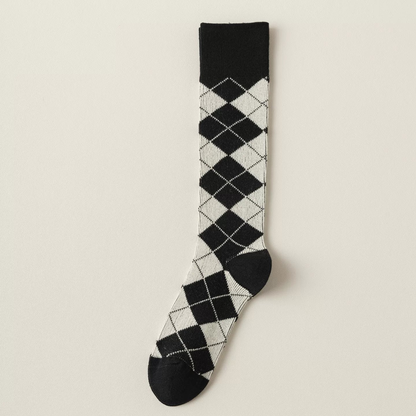Findszx | Women’s Retro-Inspired Knee-High Cotton Socks with Diamond Pattern for Autumn & Winter Wear